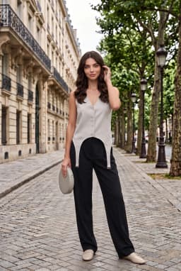Women's V-Neck Tailored Waistcoat with Strap Detail Stone