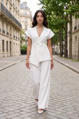 Dames V-hals Wikkel Vest Top met Strikceintuur — Wit