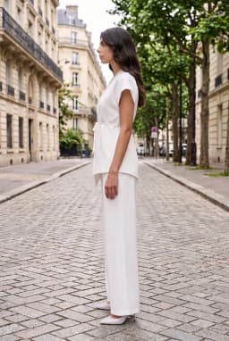 Dames V-hals Wikkel Vest Top met Strikceintuur — Wit