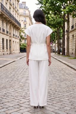 Dames V-hals Wikkel Vest Top met Strikceintuur — Wit