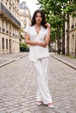 Dames V-hals Wikkel Vest Top met Strikceintuur — Wit