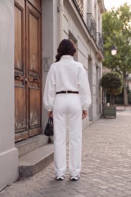 Women's White Zip-Up Jacket Balloon Sleeve Polo Collar