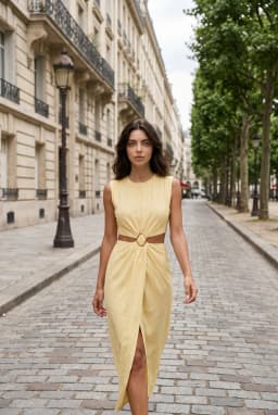 Gelbes Leinen-Maxikleid mit Cutout und Schlitz — Gelb
