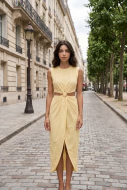 Gelbes Leinen-Maxikleid mit Cutout und Schlitz — Gelb