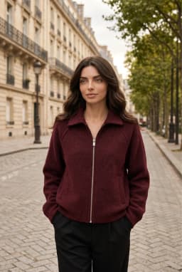 Zip Up Polo Sweater Burgundy Women's Knit Top — Burgundy