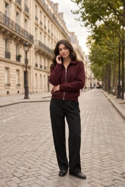 Zip Up Polo Sweater Burgundy Women's Knit Top — Burgundy