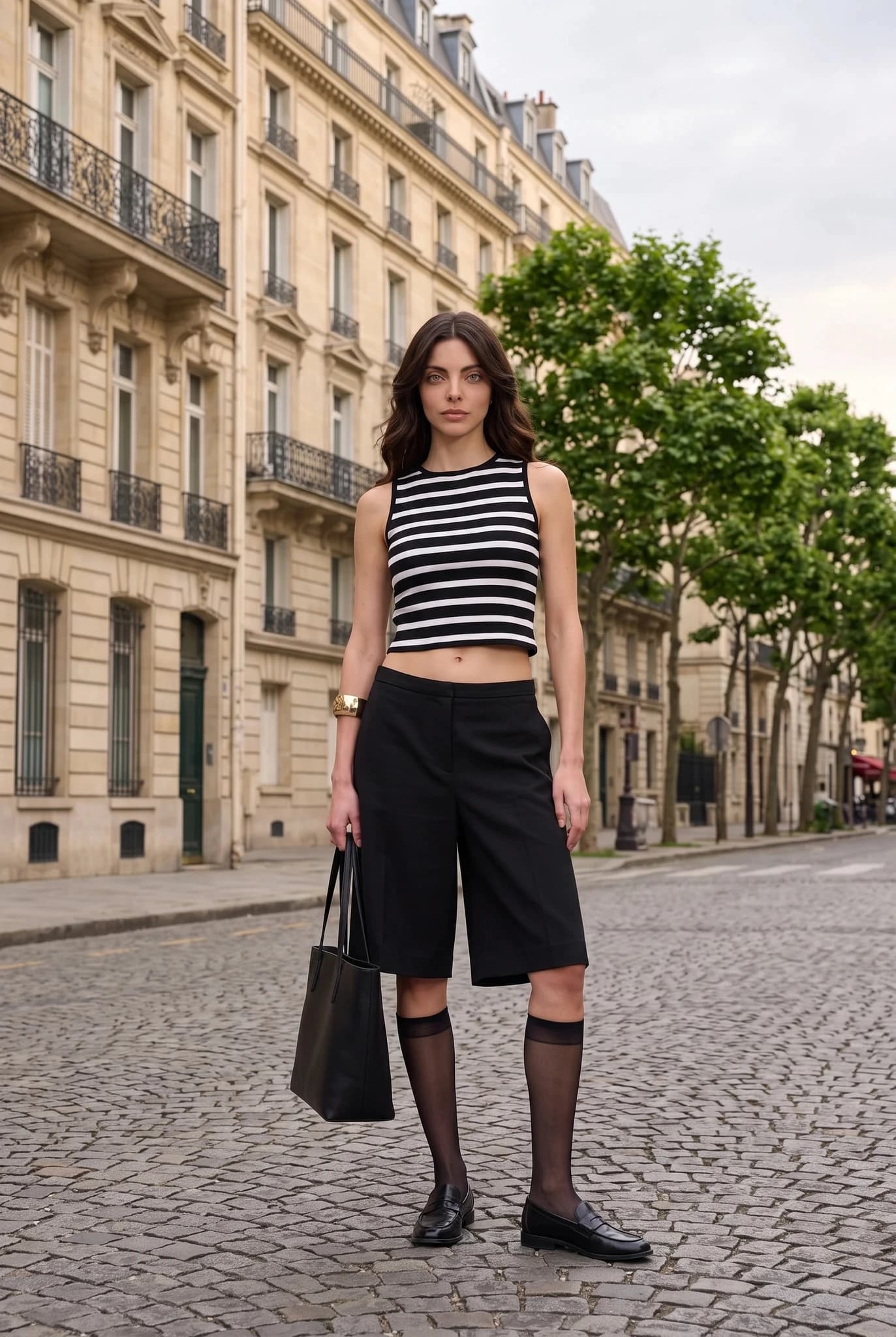 Black and White Striped High Neck Ribbed Crop Top