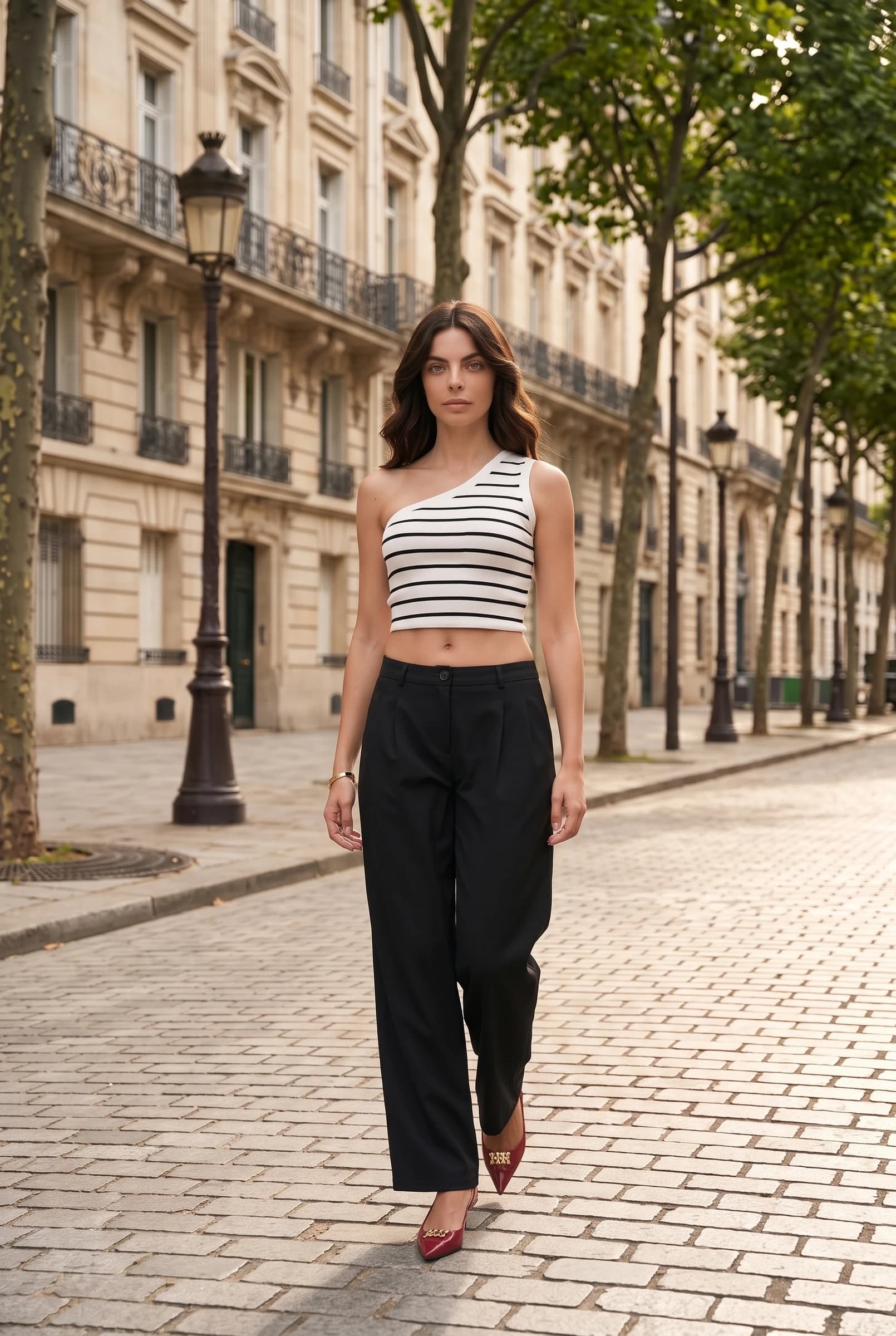Black Tailored Double Pleated Wide Leg Trousers for Women