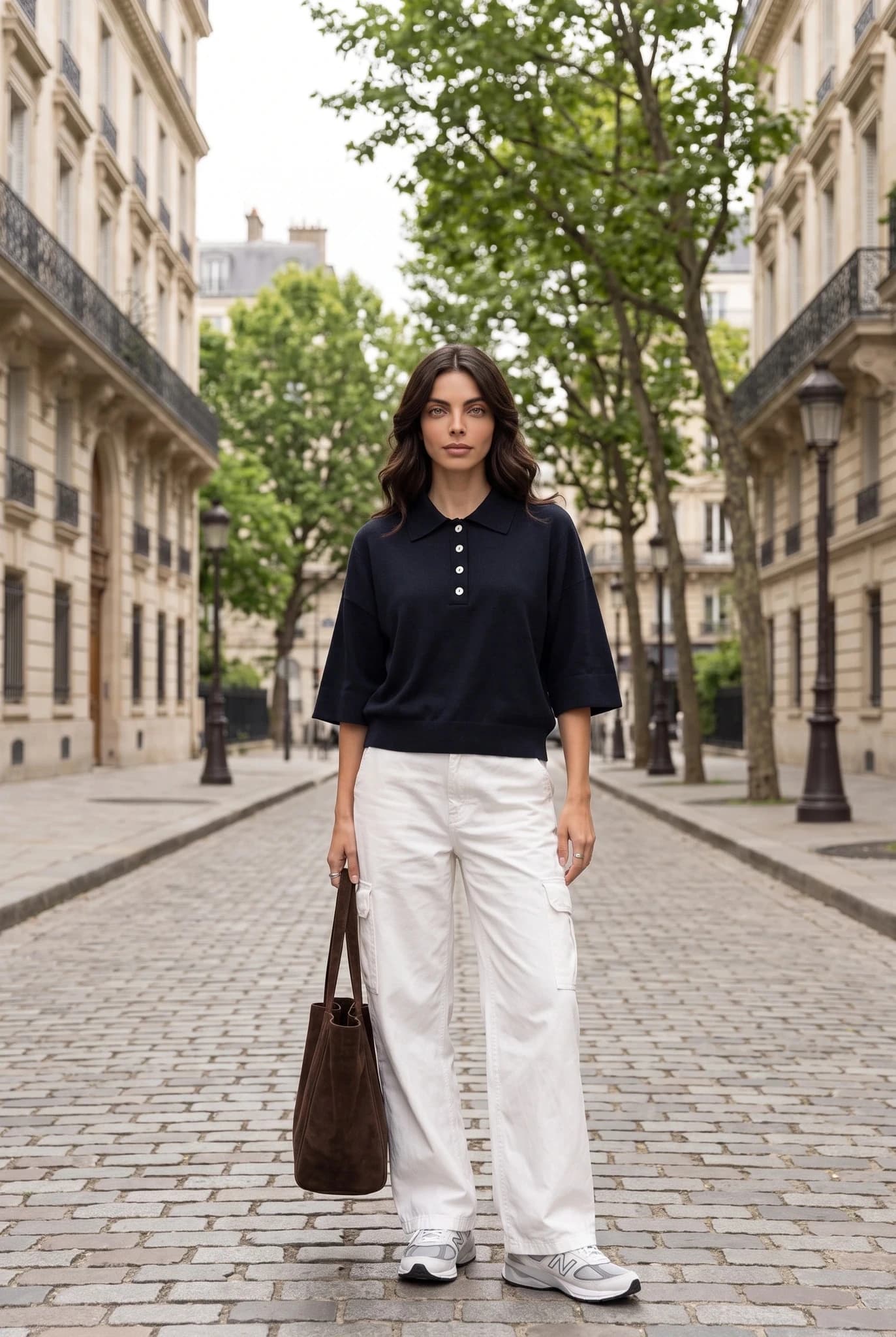 Dunkelblaue Polo-Bluse mit Weiten Ärmeln Strick-Top