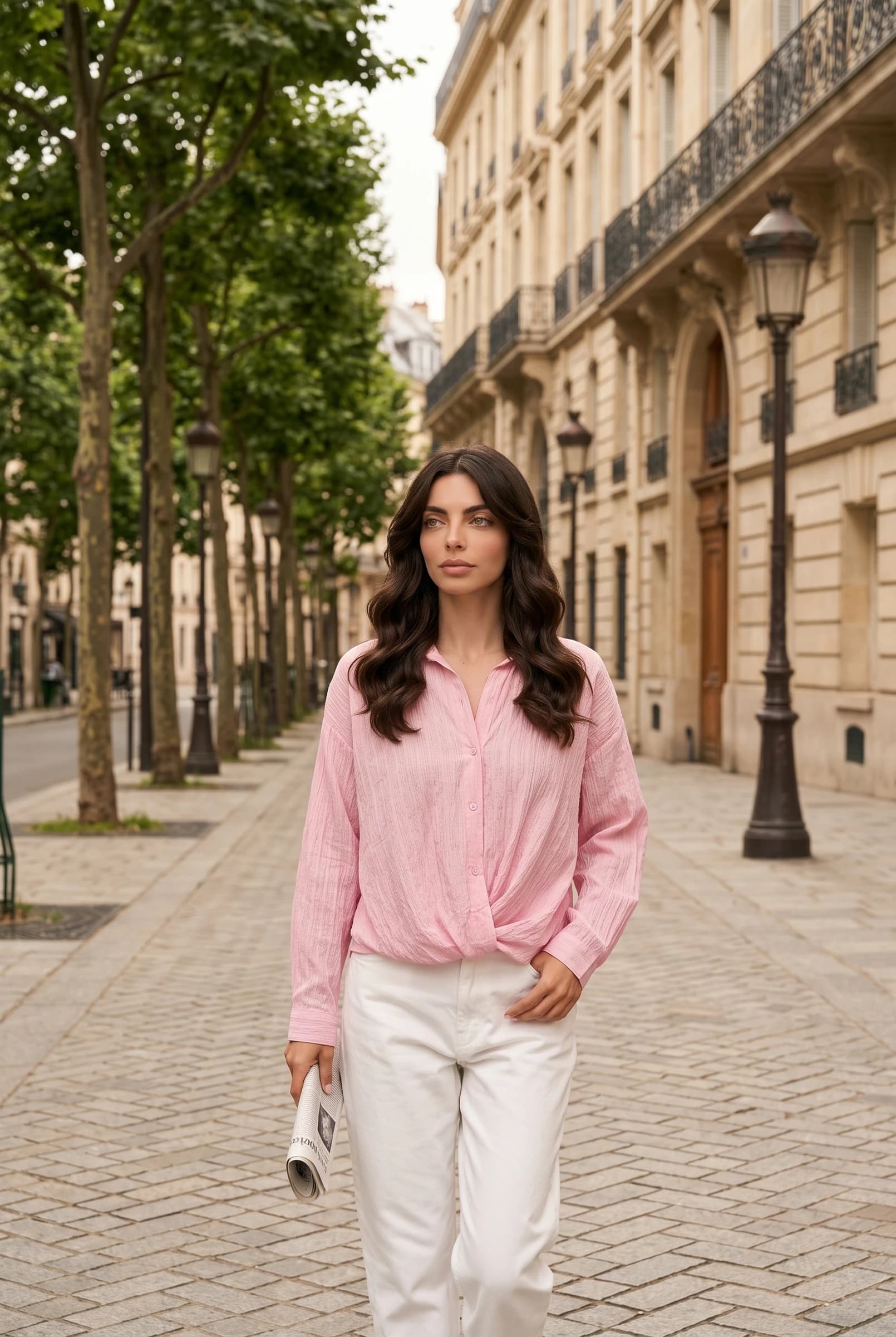 Rosa Modalhemd mit Gerafftem Saum