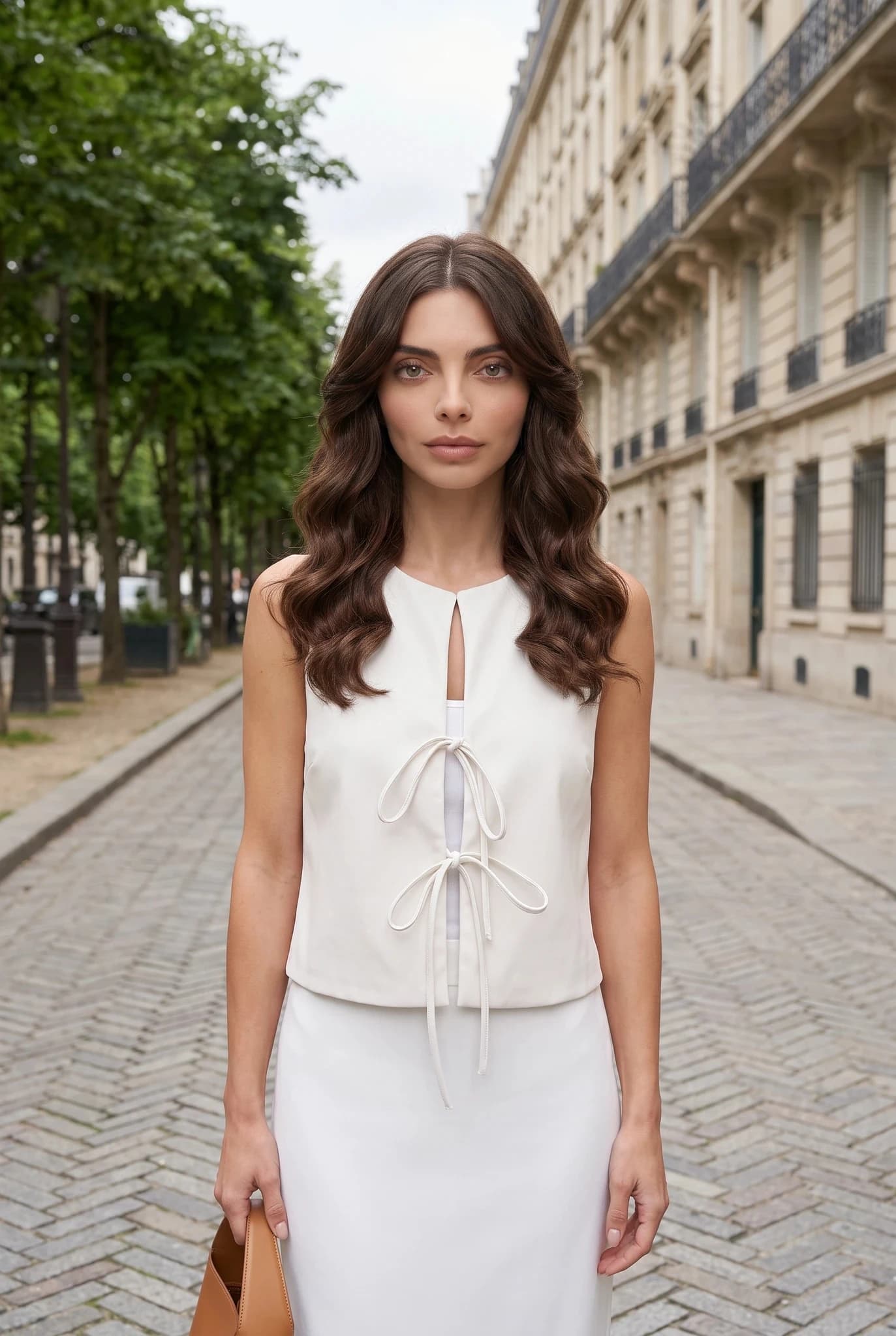 Sleeveless Tie-Front Vest Blouse — White