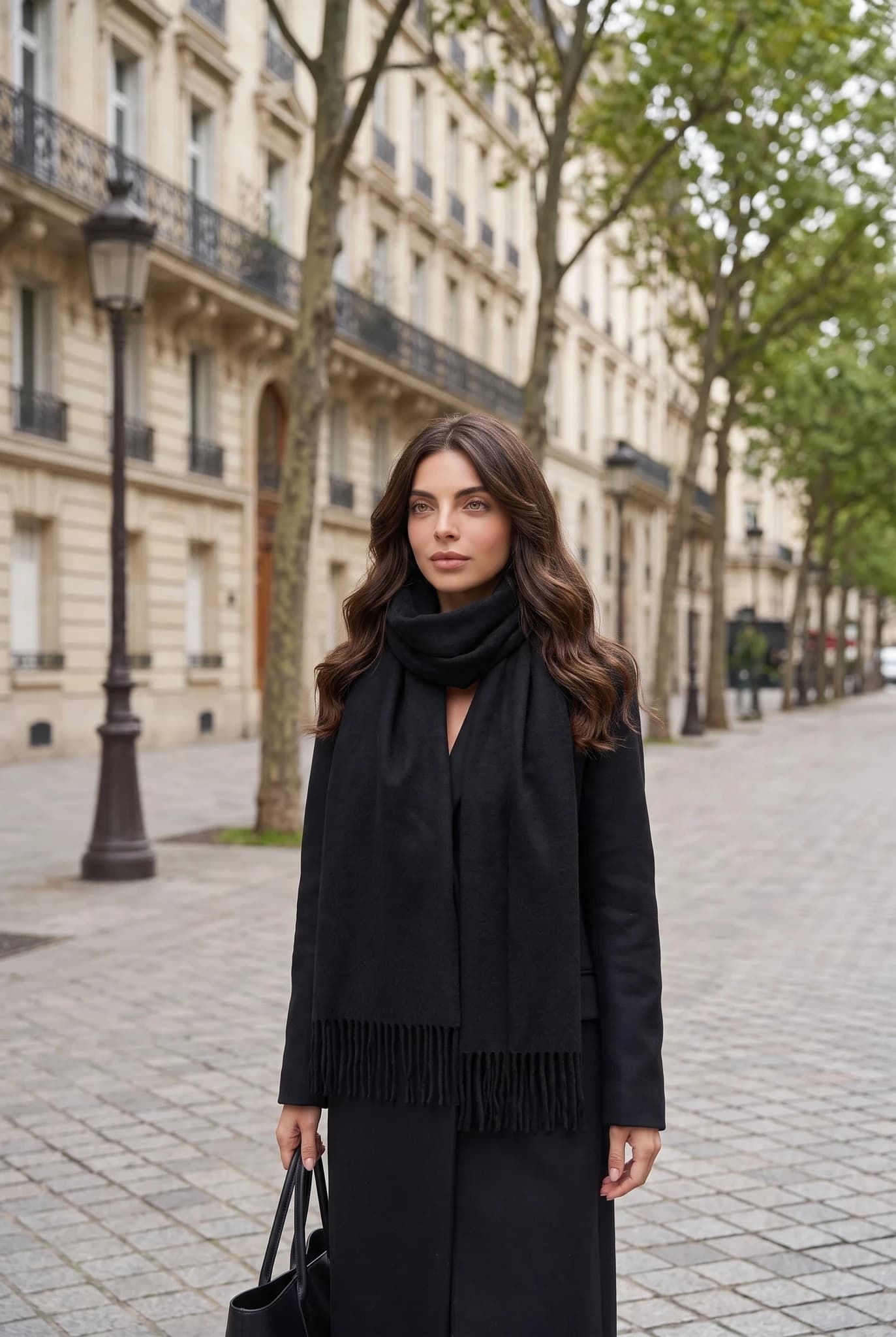 Soft Textured Fringed Winter Scarf Everyday Basic Wrap Solid Black