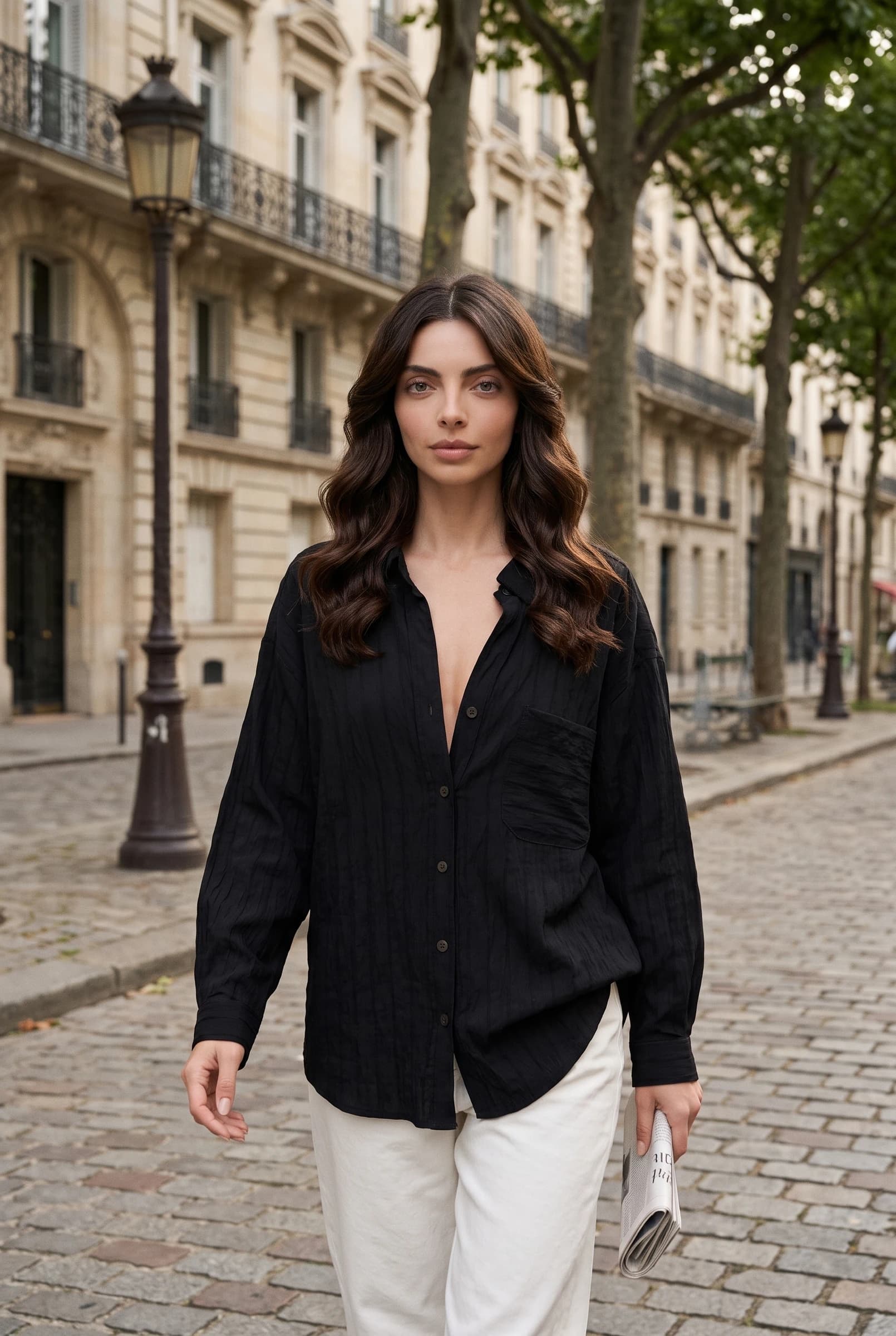 Camisa Oversize de Modal a Rayas Negra