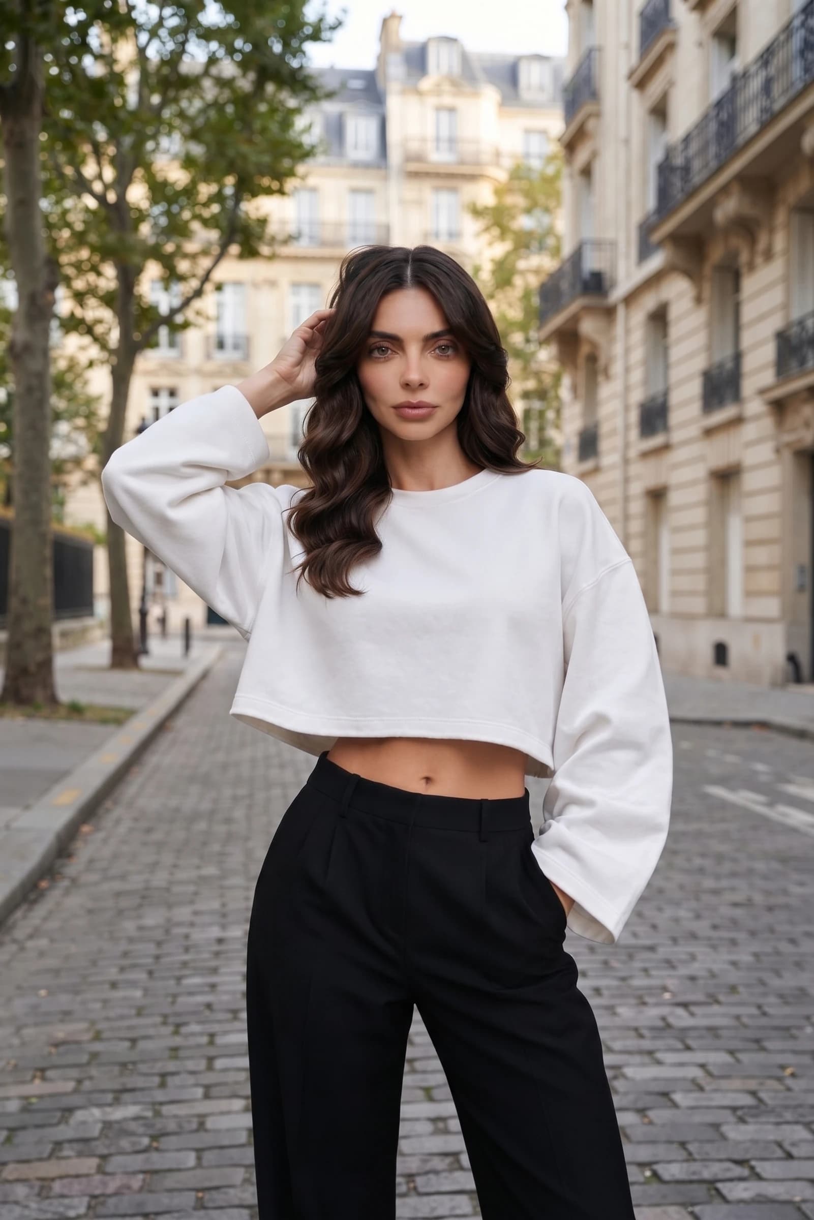White Cropped Crewneck Sweatshirt