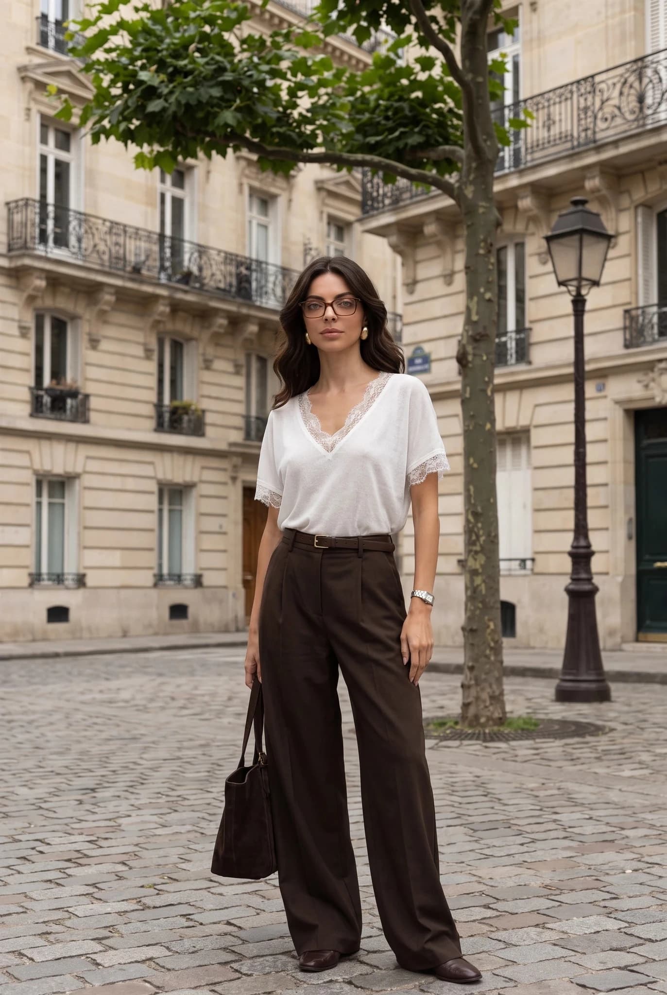 Blouse en tricot blanc à manches courtes et bordures en dentelle