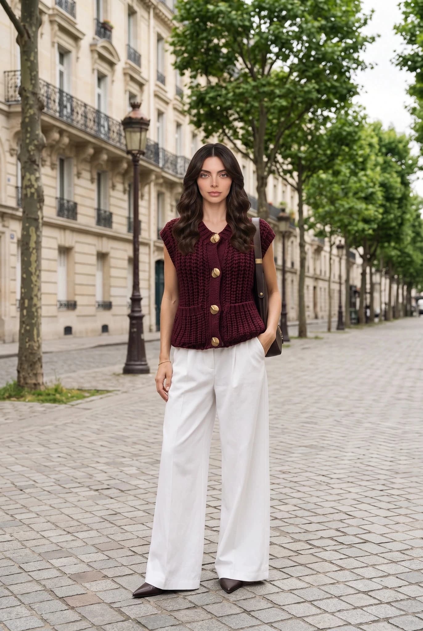 Gilet in Maglia Grossa con Bottoni e Tasche da Donna