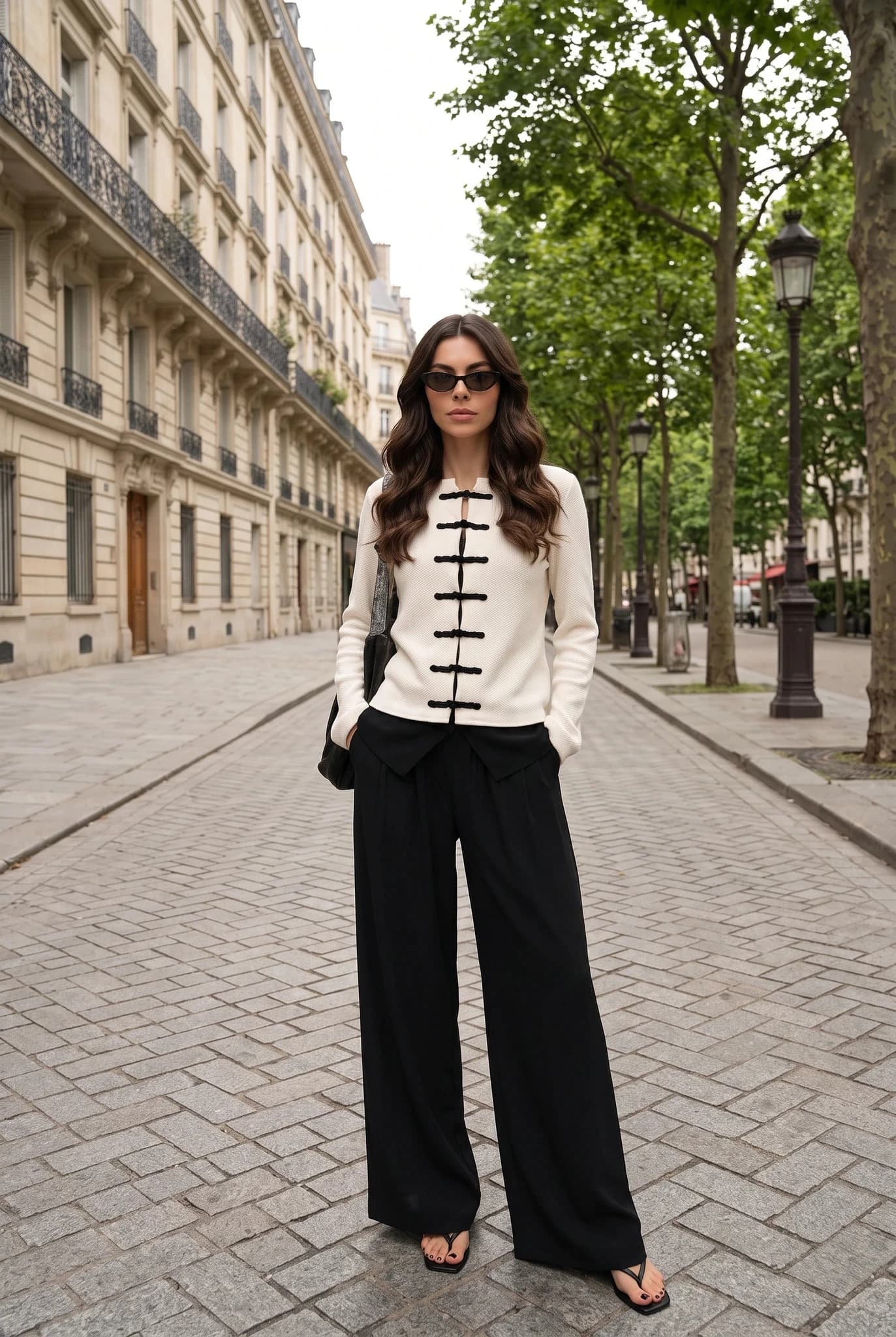 Cardigan en Maille à Col Rond et Détails Contrastants pour Femme