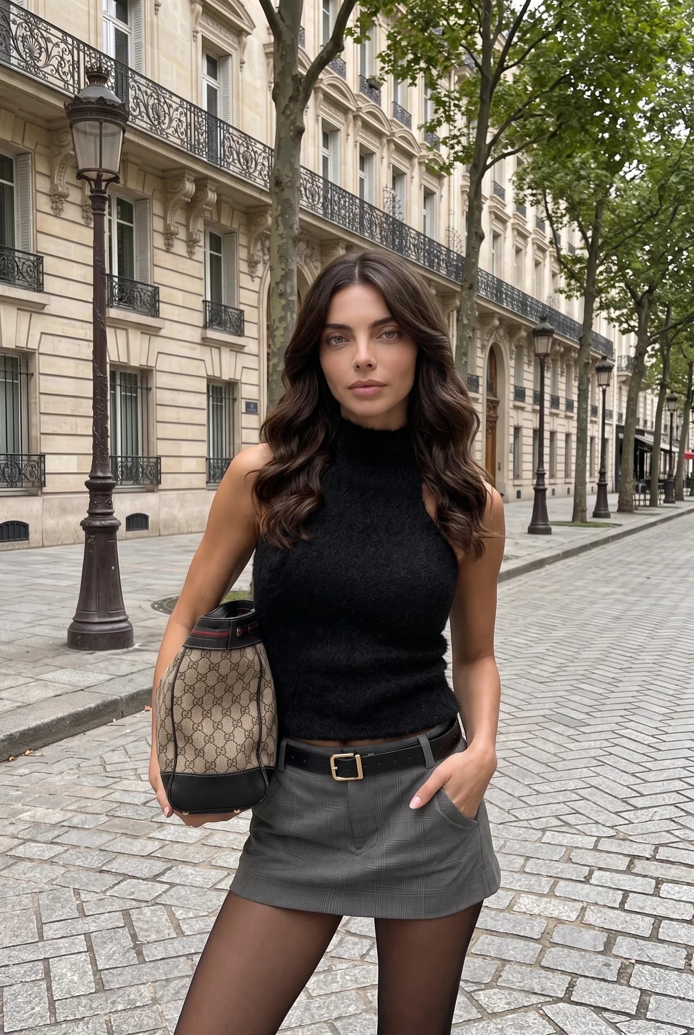 Top Donna Senza Maniche A Collo Alto In Peluche Nero