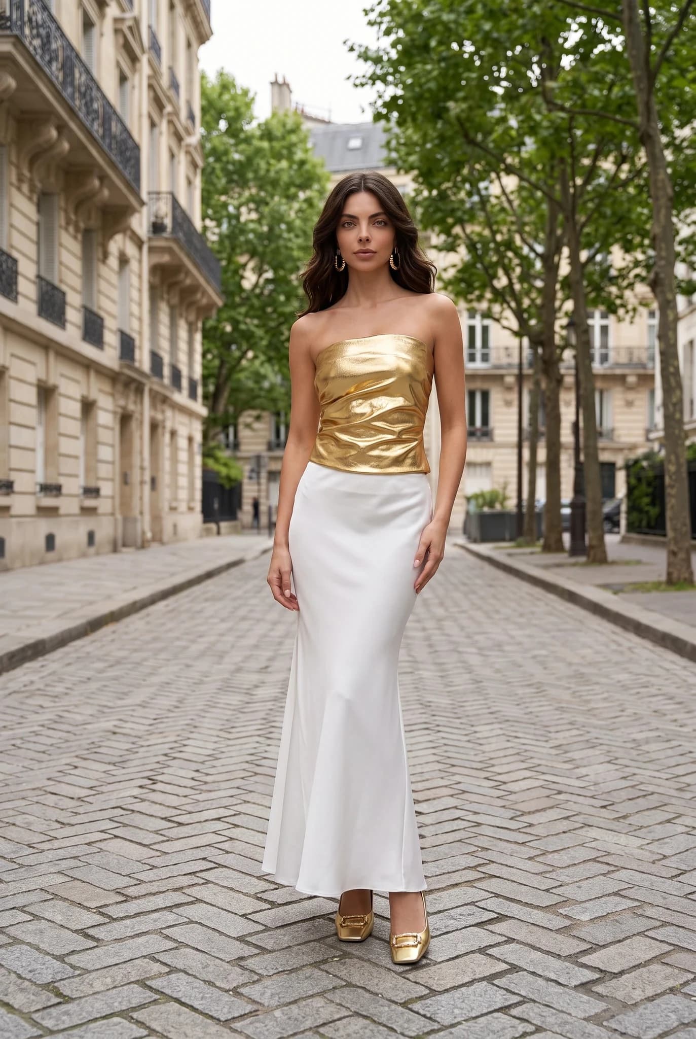 Γυναικείο Χρυσό Μεταλλικό Στράπλες Crop Top με Σούρες