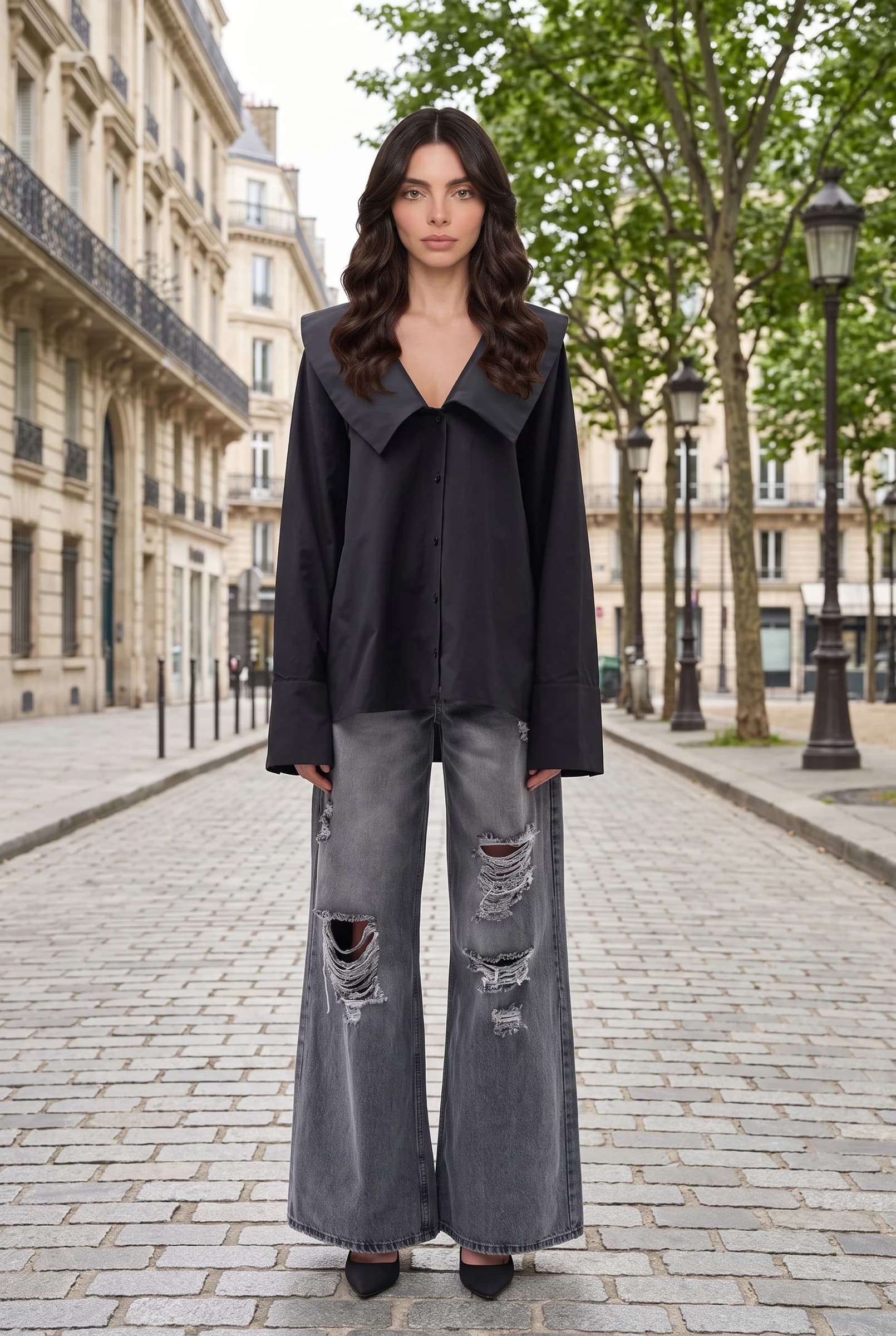 Damen Popeline-Hemd aus 100% Baumwolle mit Oversize-Kragen