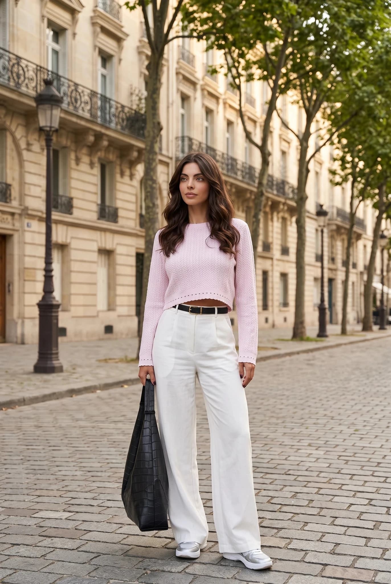 Damen Rosa Strukturierte Langarm-Strickbluse im Crop-Design