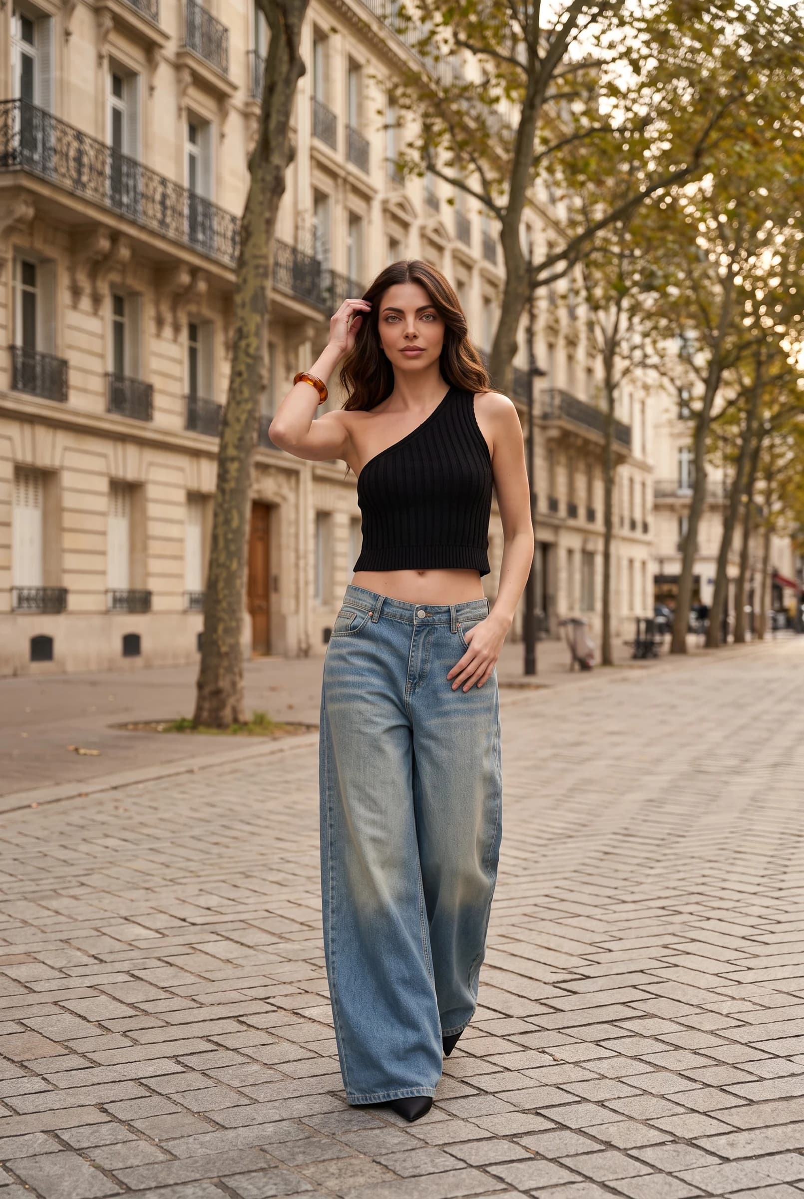 Crop Top Asimmetrico a Costine Monospalla da Donna